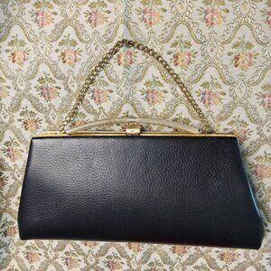 Black leather looking clutch with gold chain 11" x 6" x 2"